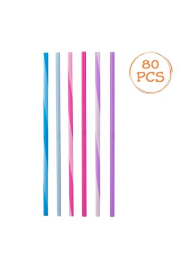 SHOPIENS Reusable Multicolor Plastic Straws, Set of 80, 6x200mm