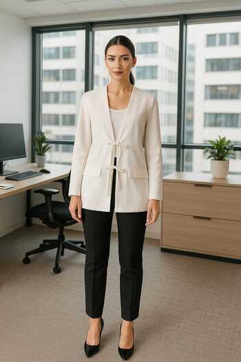 ŞIK VE MUTLU Tie-Up Viscose Fabric Blazer Jacket