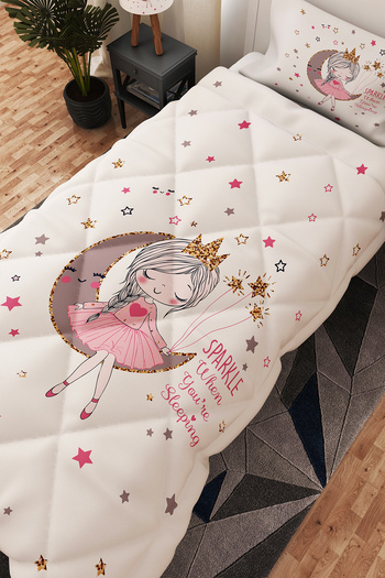 BelezaHome White Moon Girl Patterned Single Children's Quilt Sleeping Set