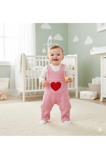 Serackids Heart Punch Embroidered Badili Salopet Set - Pink