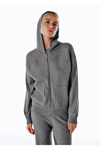 Knitss Merino Wool Blend Hooded Gray Knit Cardigan