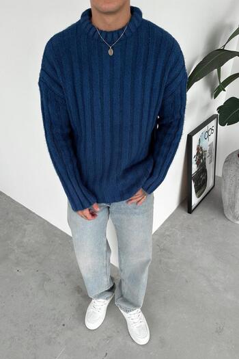 HAFKAGİYİM Indigo Soft Premium Knitted Relaxed Sweater