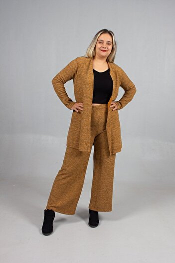 Truva XXL Cotton Wool Viscose Plus Size Pants Cardigan Set Mustard