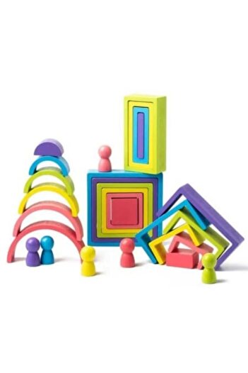 OEM Set of 28 Wooden Rainbow Blocks for Preschoolers, Early Development Game, Montessori Education, 3+ Y