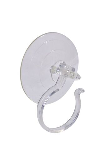 SHOPIENS Transparent Plastic Suction-Cup Hook — Suction Ø 8.5 cm, Hook Ø 4.5 cm