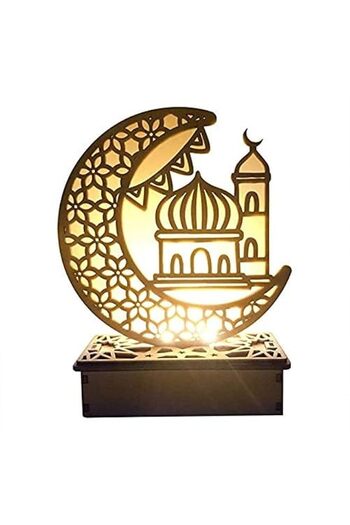 Generic Decorative Wooden Crescent Moon Ornament, Islamic Religious Hanging Pendant, White Mosque Design fo