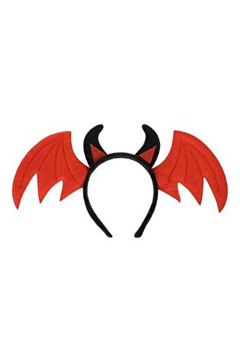 Silver Star Halloween Headband with Red Bat Wings & Black Horns
