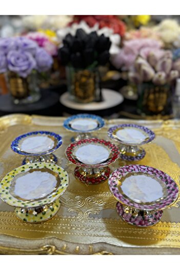Handmade Esterhomedecor 6-Piece Hand-Painted Porcelain Coffee Side Tray for Turkish Delight