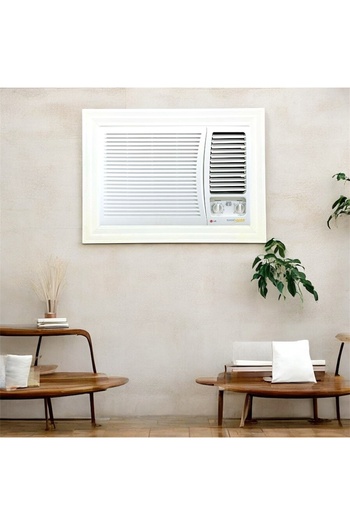 BHNS White colored wooden window air conditioner frame, ready-made air conditioner frames, decorative frame, dust and insect resistant, easy to disassemble and install