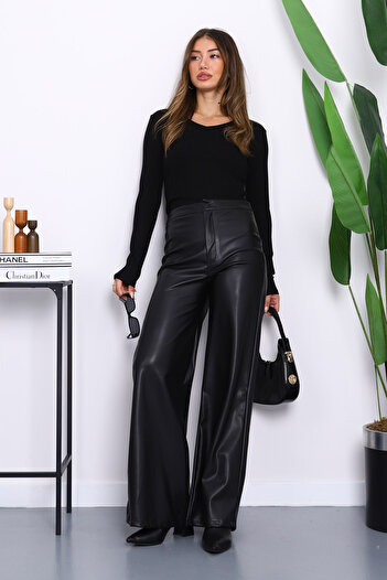 İmajButik Black V-Neck Modal Blouse
