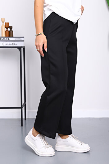 İmajButik Black Front Seam Scuba Pants
