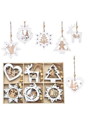 Generic IDATOO Christmas Tree Ornaments Set of 24 Wooden Craved Hanging Craft Decorations for Winter Wonder