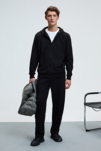 GRIMELANGE Griffin Men's Black Sweatpants with Elastic Waistband and Metal Bird's Eye Detail