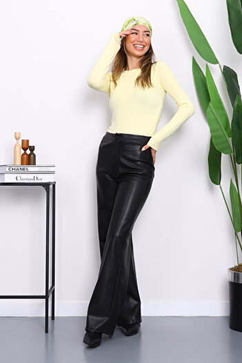 İmajButik Yellow Crew Neck Modal Blouse