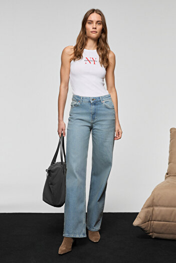 GRIMELANGE Duna women's 100% cotton straight fit denim light blue jeans