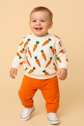 SANTRALBEBE Carrot Printed Baby Set Seasonal 2-Piece Top and Bottom Unisex Monthly 3-6-9-12 Months