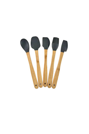 zezedesing 5-Piece Silicone Bamboo Handle Spatula Set (Gray)