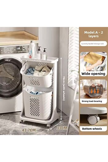 CC Two-tier mobile laundry basket with wheels