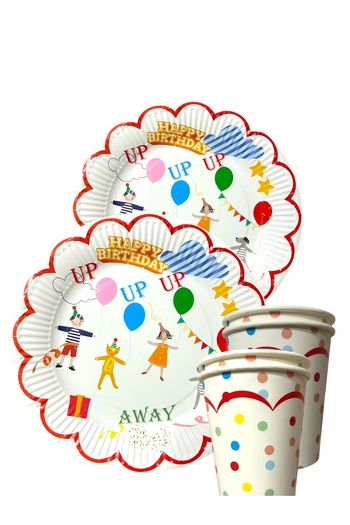Partifabrik Cheerful Children School Children Colorful Themed Cardboard Plate Cup Set 8 Plates 8 Cups