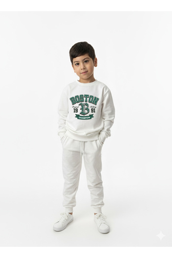 Let's Wear Boston Printed Kids Hoodie with Pockets and Drawstring Premium Compact Sweatshirt Tracksuit Set