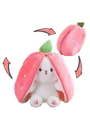 OEM Stuffed Toy Strawberry Bunny, Soft and Smooth, pink and white, 25 cm, 3 years+