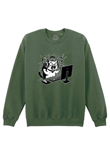 Cu Pisici Printed sweatshirt-Gamer Cat, Unisex