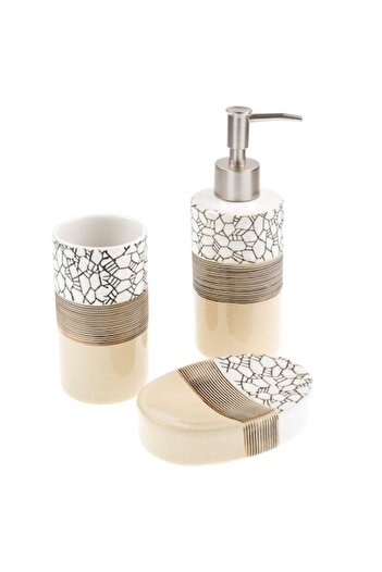 SHOPIENS Ceramic Bathroom Set, Ecru, 3 Pieces (MYONNA)