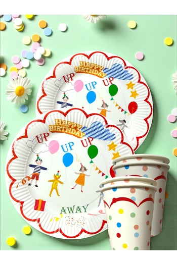 Partifabrik Cheerful Children School Children Colorful Themed Cardboard Plate Cup Set 8 Plates 8 Cups