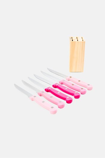 Core Kitchen 6 Pcs Stainless Steel Steak Knives With Knife Block, Multicolor
