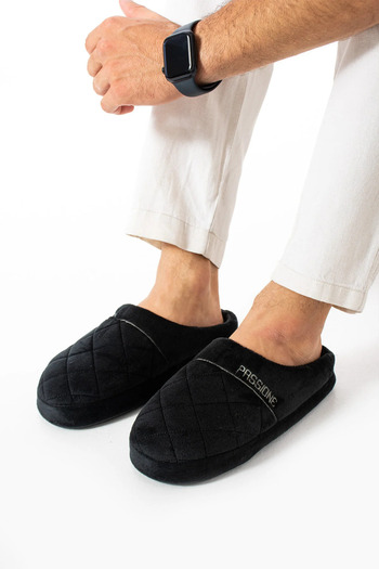 Behtah Kundura Embroidered Velvet Men's Closed Front Winter Slippers Daily Indoor Slippers Dowry Bohça