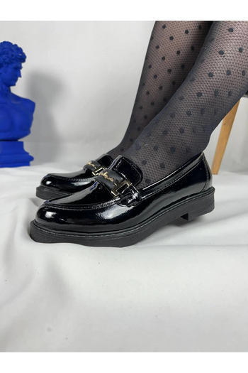 Zerenyus Flex Black Patent Leather Buckle Daily Orthopedic Women's Ballerinas