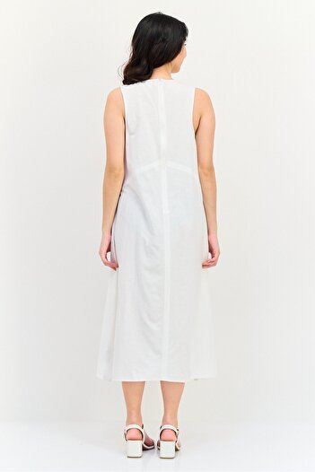 Brave Soul Women Plain Midi Dress, White