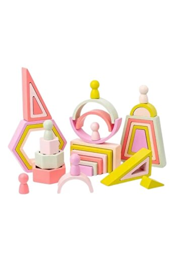 OEM Set of 35 Wooden Pastel Blocks for Preschoolers, Early Development Game, Montessori Education, 3+ Ye