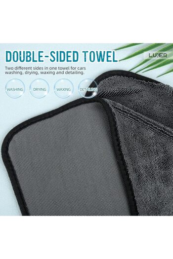 LUXER 2-Sided Microfiber Towel for Washing, Drying and Car Detailing, 90x60 cm, Black,
