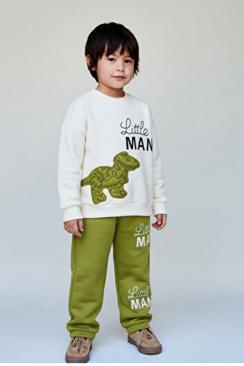 Magu Boy's Cotton Green Little Man Dinosaur Printed Tracksuit Set - Comfortable Fit Model