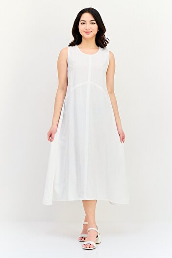 Brave Soul Women Plain Midi Dress, White
