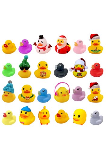 Tessero Christmas Advent Calendar, set of 24 yellow rubber bath ducks, different models,
