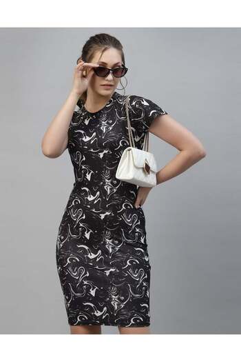 iza Black Printed Bodycon Dress
