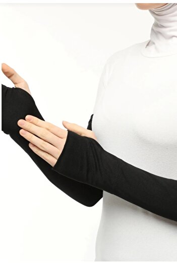a02teks Practical Hijab Sleeve Combed Prayer Sleeve Plain Black
