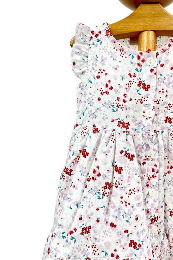Dumledo Floral Detailed Ruffled White Baby Girl Dress