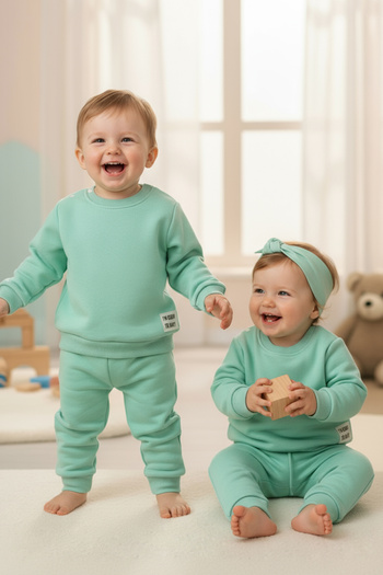 JARMO KİDS Girl - Boy Baby 3 Thread Inner Layered Top and Bottom Set