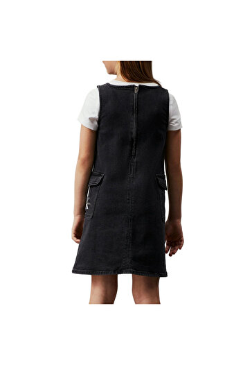 Calvin Klein Girls' dress - CHARCOAL BLACK DENIM DRESS, 10 YEARS
