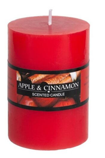 DavidaHome Red cylindrical scented candle, pillar type, apple and cinnamon aroma, 10.5 x 7 cm