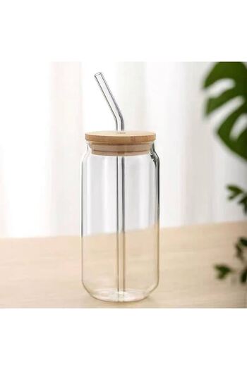 ABAREEK Glass mug with a bamboo lid and a glass straw. Can be used for hot and cold drinks.
