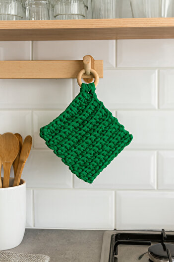 Emsay Store Hand Knitted Trivet and Holder - Heat Resistant Stylish Design with Wooden Ring