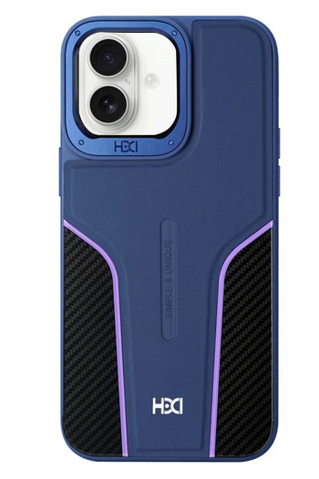 Fuchsia iPhone 16 Hbc-264 Lambor Carbon Fiber Sport Cover - Navy Blue