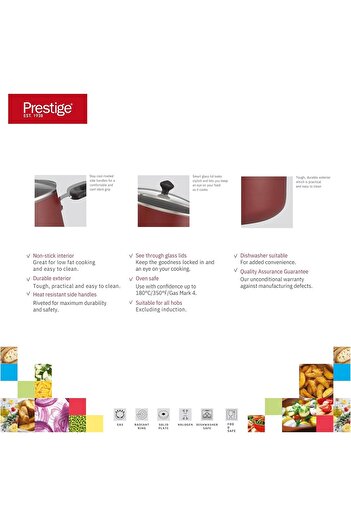 Prestige Non Stick Pots and Pans Set 22 Piece Cooking Pot Set Big Value Pack Cookware Set PR20965 -