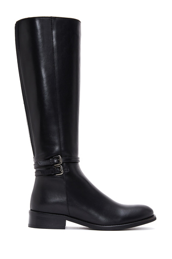 Derimod Women's Black Zippered Buckle Detailed Leather Boots 25Wfd280518