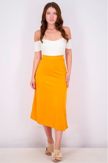 Reserved Women Plain Midi Skirt, Orange