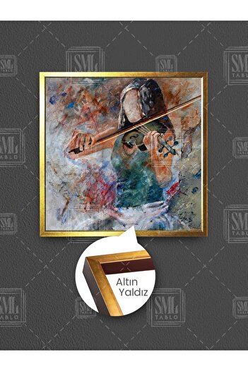 SML TABLO Femeie care cântă la vioară, artă abstractă, artă stradală, decor muzical, pictură pătrată pe pânză înrămată
